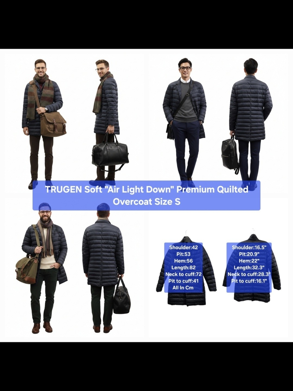TRUGEN Soft "Air Light Down" Premium Quilted Overcoat Size S